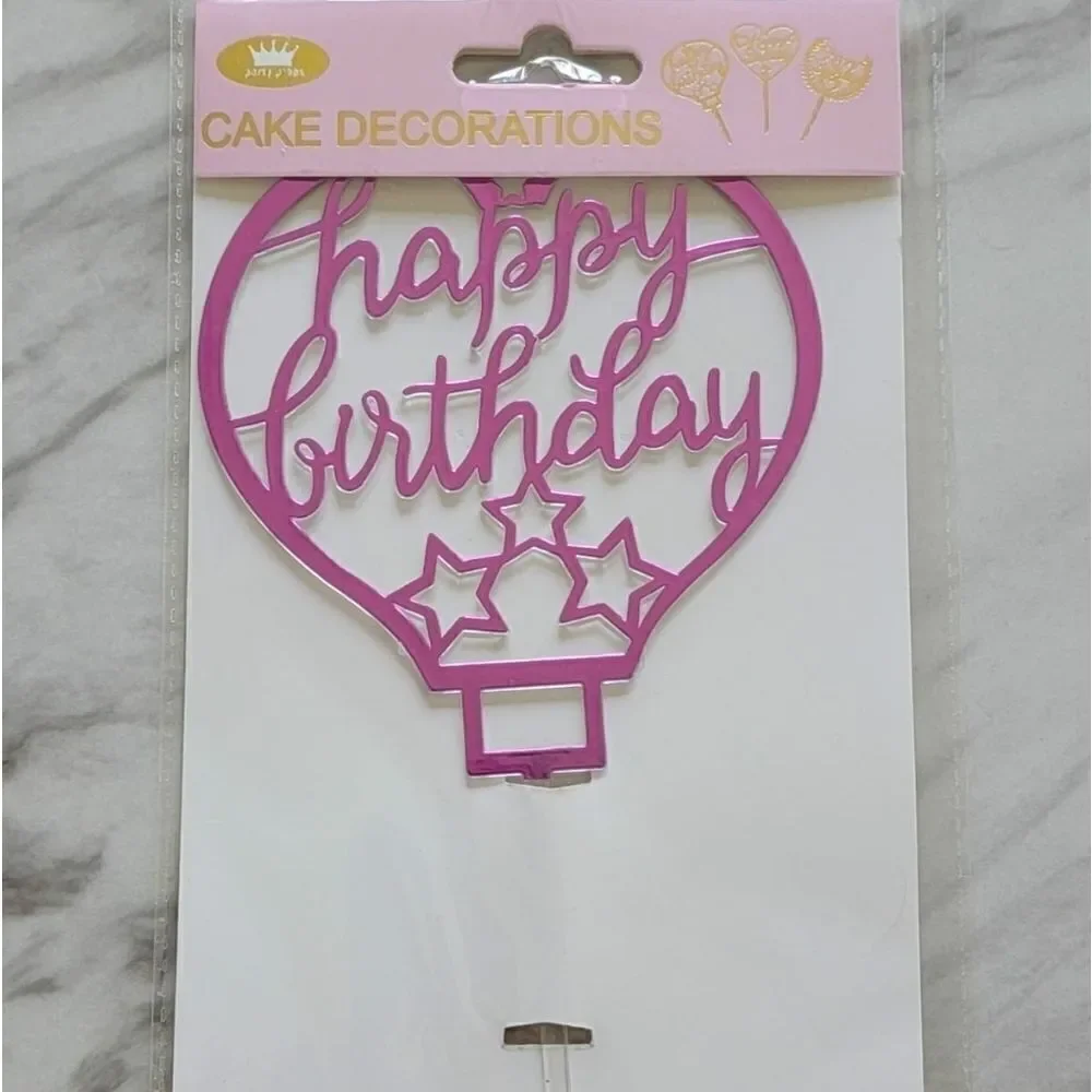 Pink Happy Birthday Parachute Cake Topper NWT